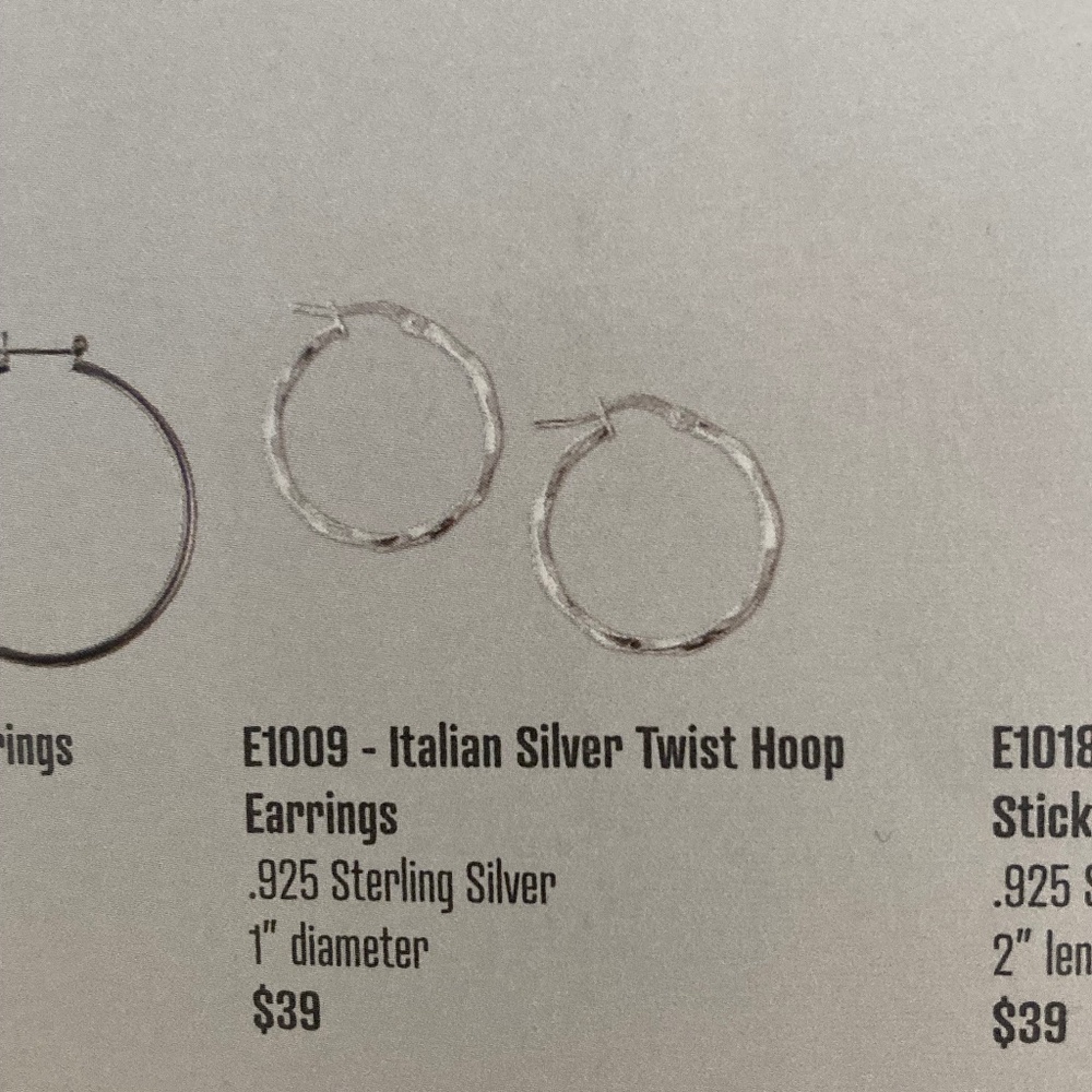 Opulenza Designs Italian Silver Hoops NIB